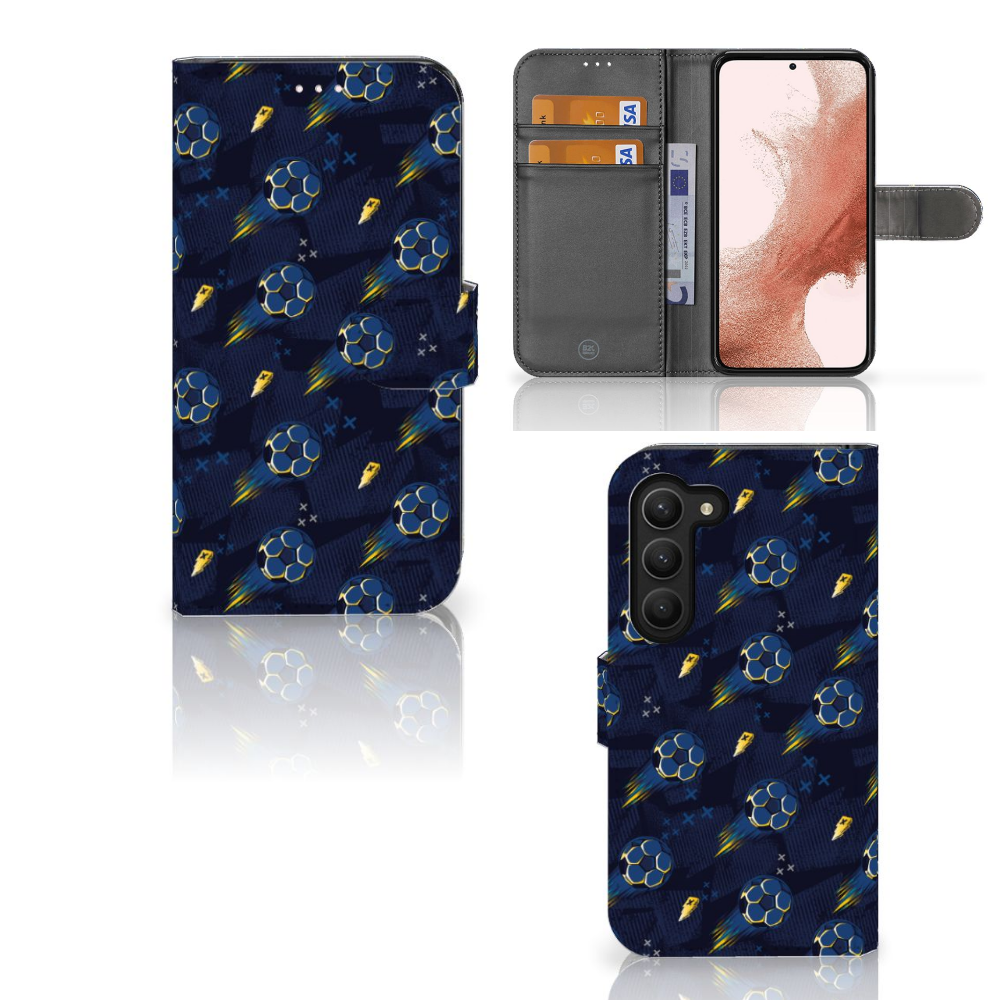 Samsung Galaxy S23 Telefoon Hoesje Voetbal design voorkant zijaanzicht