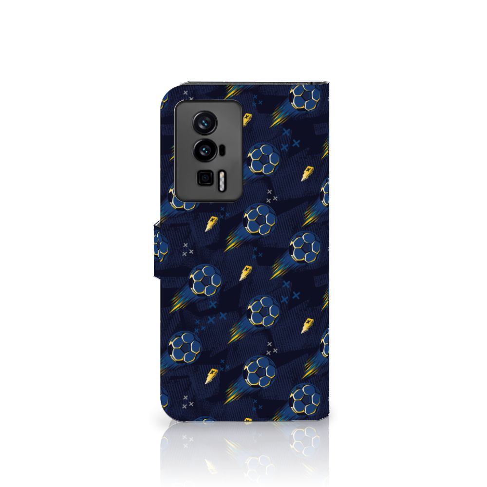 Xiaomi Poco F5 Pro Telefoon Hoesje Voetbal design blauw aanzicht