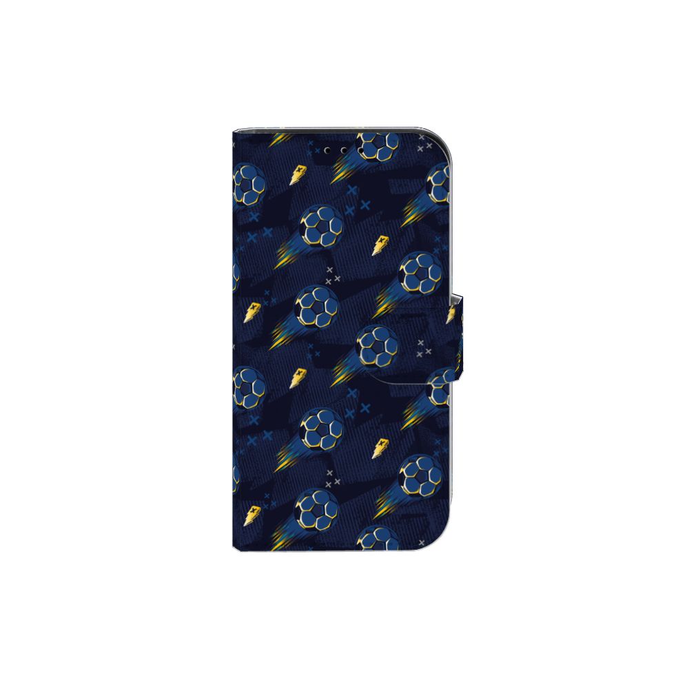 Telefoon Hoesje voor iPhone 13 Mini Voetbal met kleurrijk balontwerp ⚽️ op een donkerblauwe achtergrond.