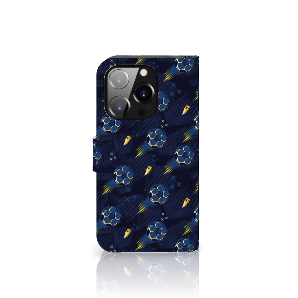 Telefoon Hoesje voor iPhone 14 Pro Voetbal met een kleurrijk design van voetballen en sterren.