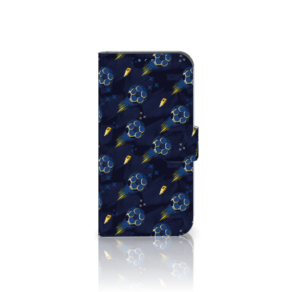 Telefoon Hoesje voor iPhone 14 Pro Voetbal met voetballen en bliksems op een blauwe achtergrond ⚽️