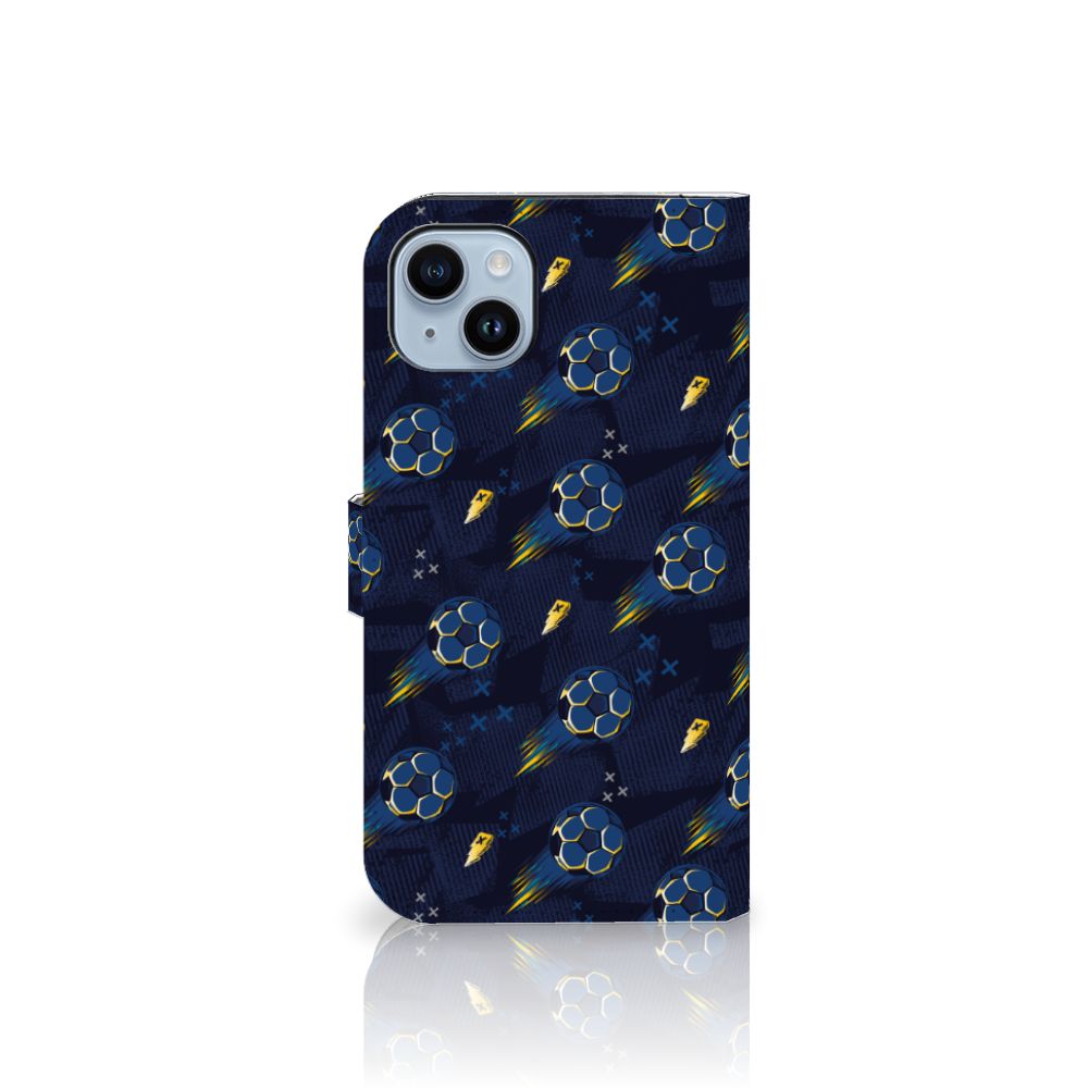 Telefoon Hoesje voor iPhone 15 Plus Voetbal met blauw en gele voetbaldessins ⚽