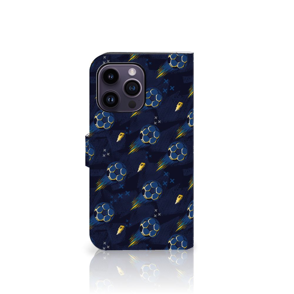 Telefoon Hoesje voor iPhone 15 Pro Max Voetbal met een patroon van voetballen en sterren.