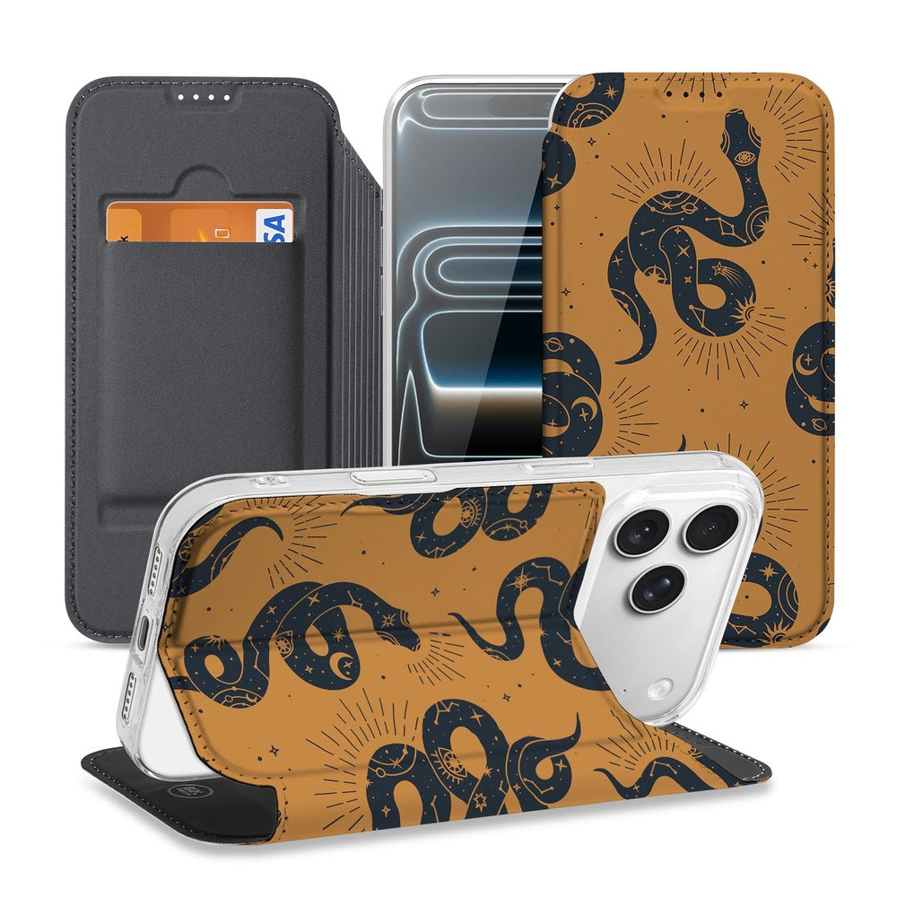 Telefoonhoesje Apple iPhone 17 Pro Snakes boekcase snakes ontwerp voorkant achterkant