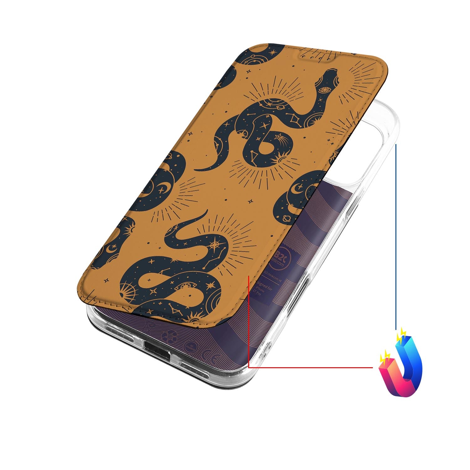 Telefoonhoesje Apple iPhone 17 Pro Snakes boekcase snakes design aanzicht