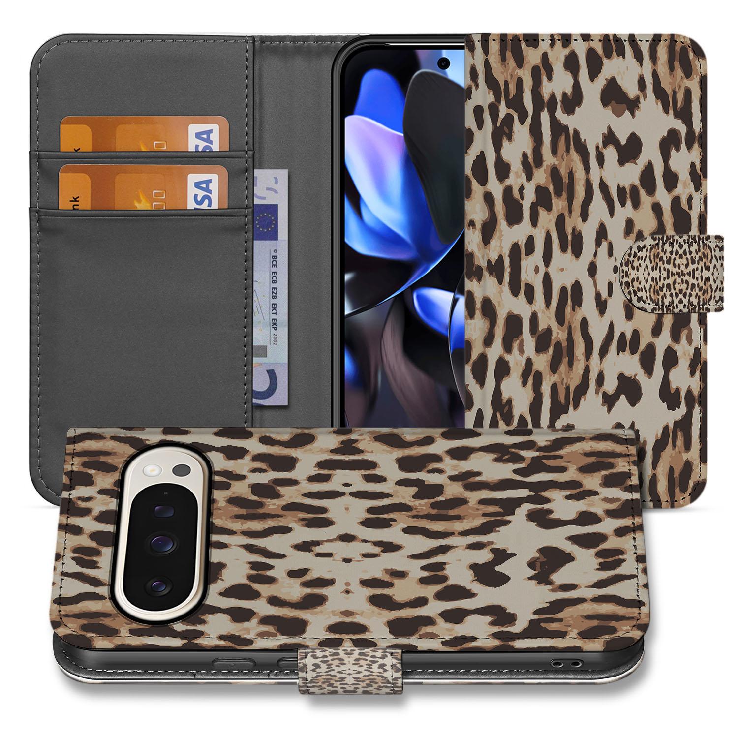 Telefoonhoesje Google Pixel 10 | 10 Pro Leopard Pasjeshouder Leopard Book Case aanzicht