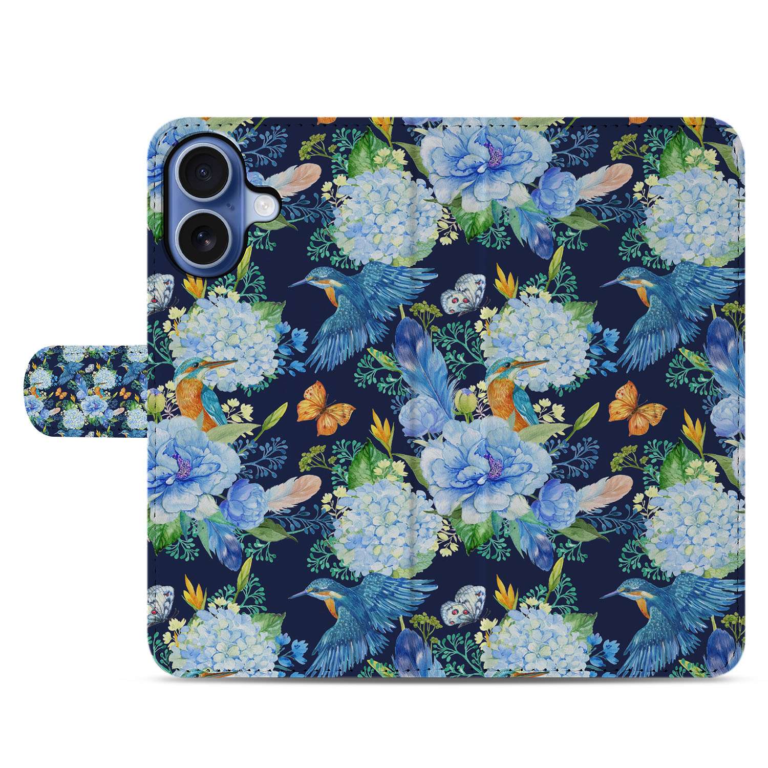 Telefoonhoesje Met Pasjes Apple iPhone 17 Ijsvogel PU Leer design Ijsvogel bloemen aanzicht