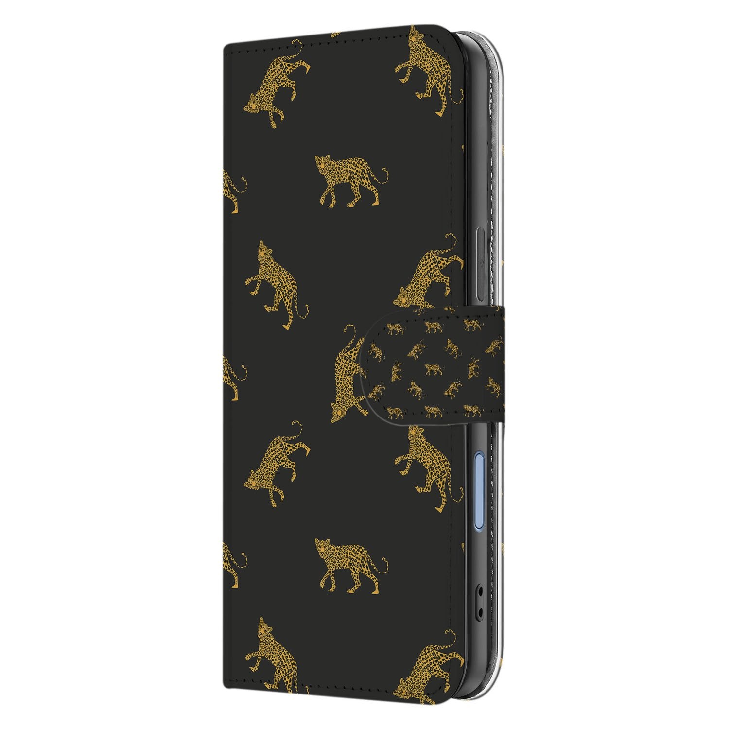 Apple iPhone 17 Telefoonhoesje Met Pasjes Luipaardprint PU Leer zwart goud