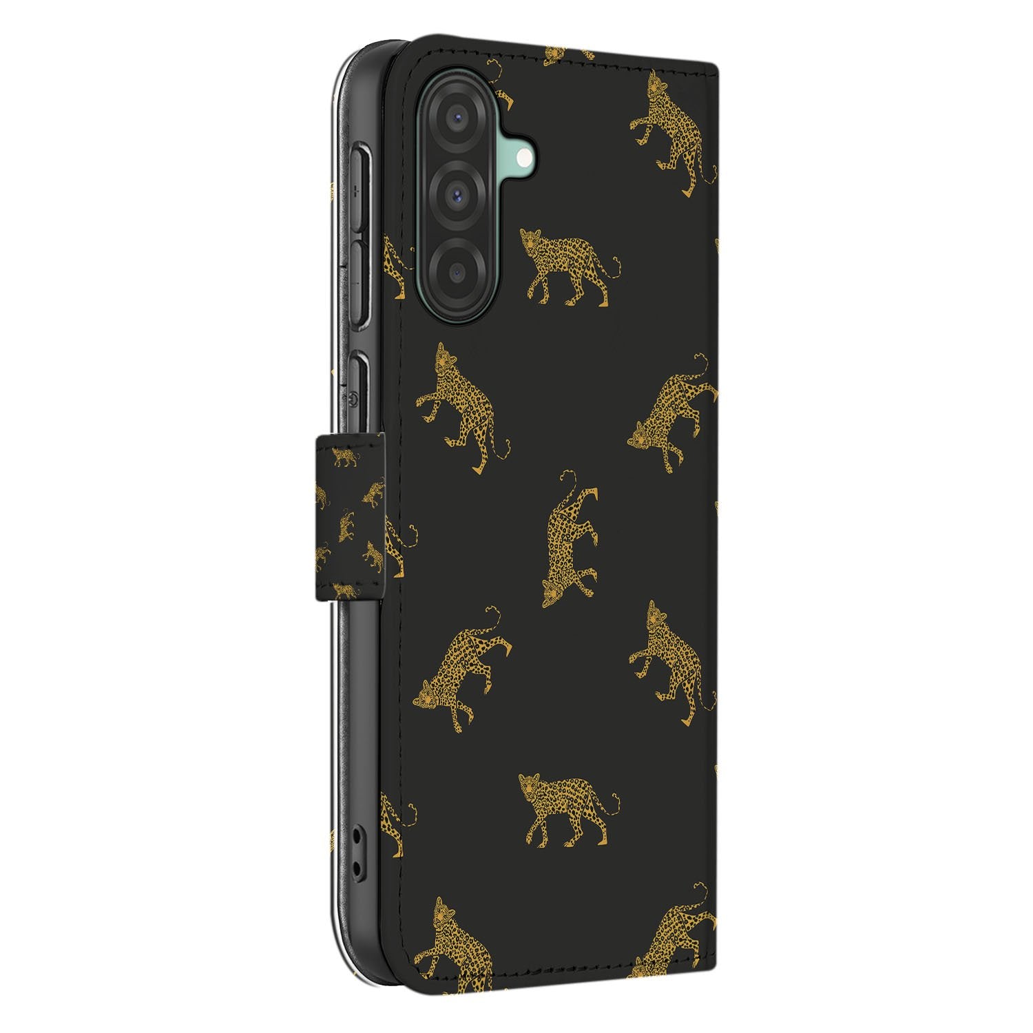 Samsung Galaxy A17 Telefoonhoesje Met Pasjes Luipaardprint zijaanzicht