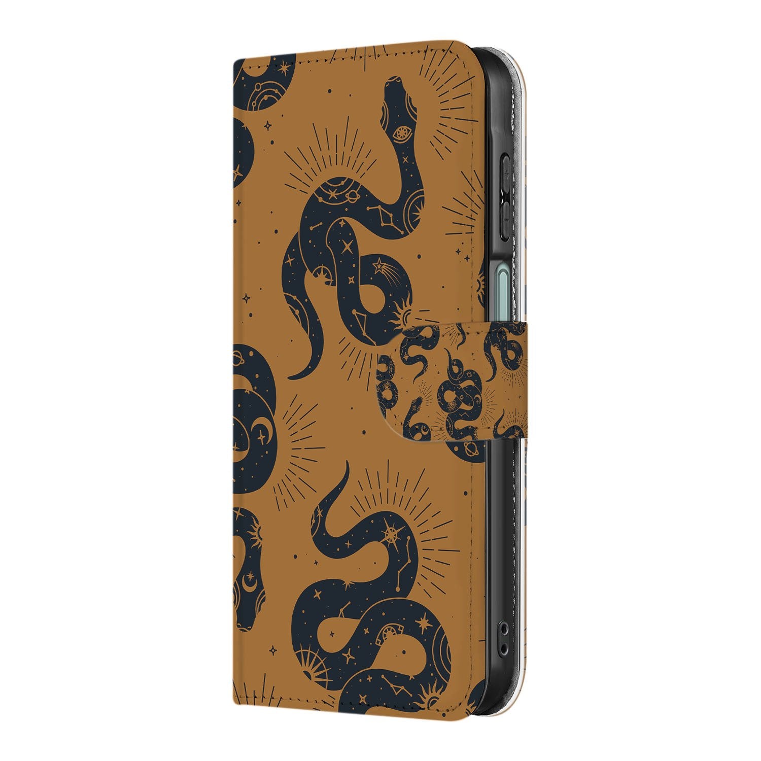 Telefoonhoesje Met Pasjes Samsung Galaxy A17 Slangen Design PU Leder 3 Pasjes slangenprint bruin boekhoesje