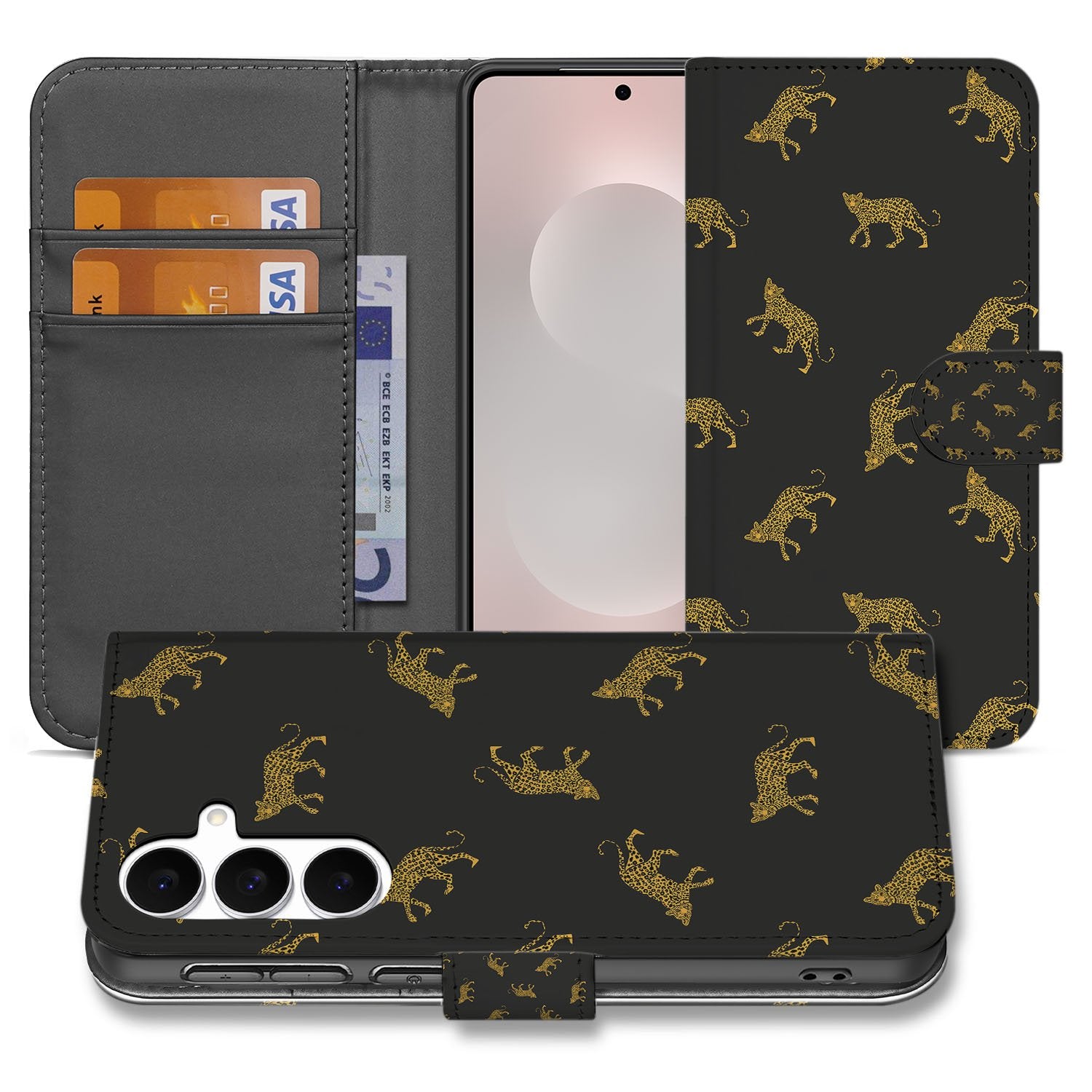 Samsung Galaxy S25 FE Telefoonhoesje Met Pasjes Luipaardprint vooraanzicht
