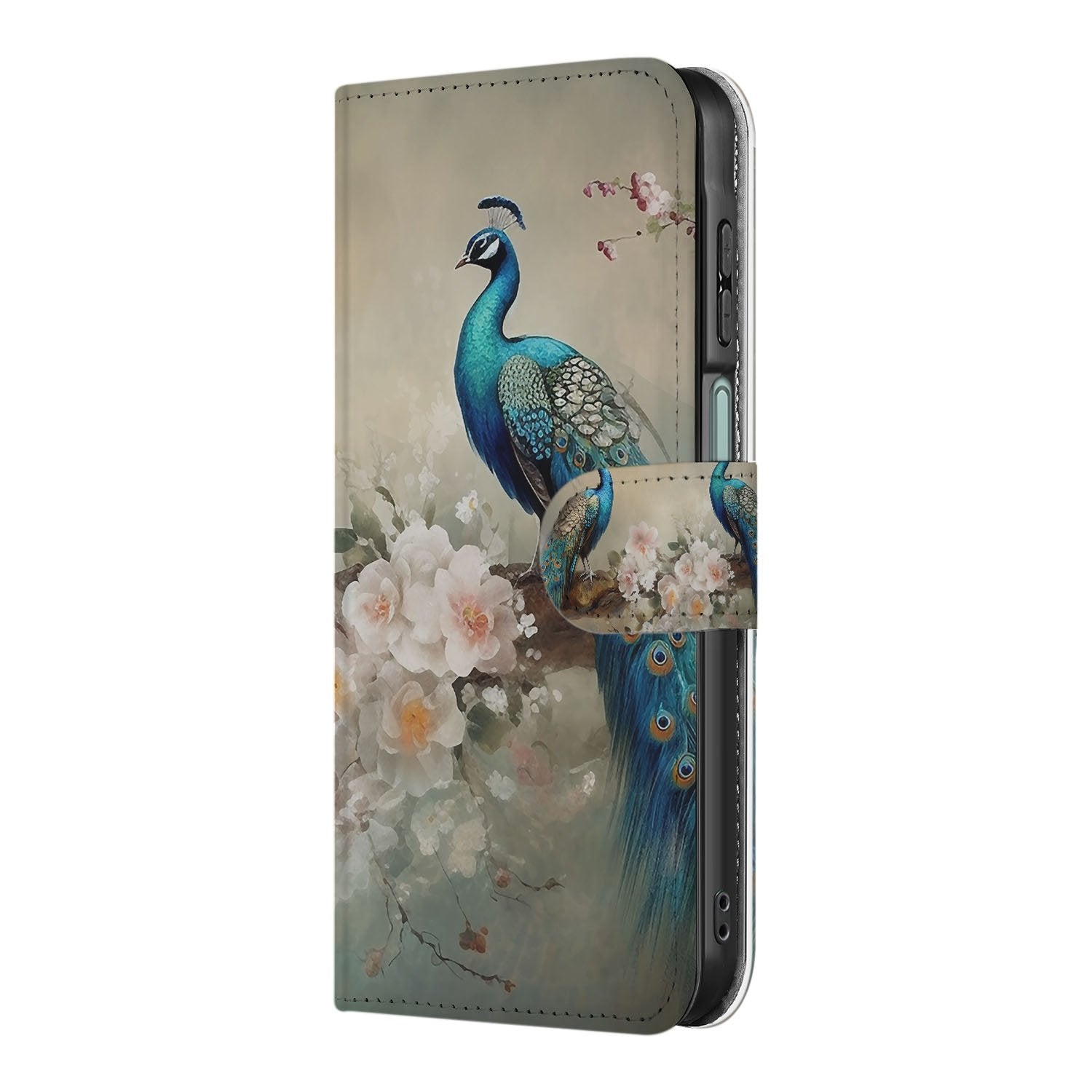 Samsung Galaxy A17 Telefoonhoesje Met Pasjes Vintage Pauw Design voorkant