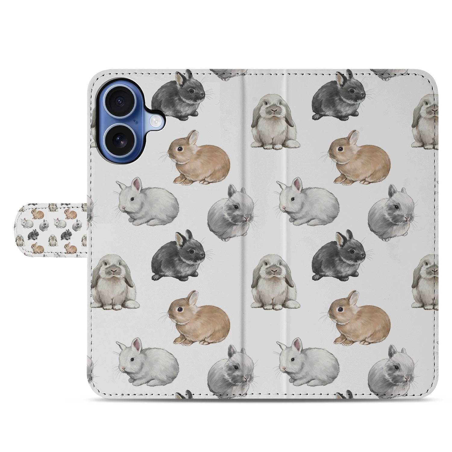 Apple iPhone 17 Telefoonhoesje Met Pasjes Voor Apple iPhone 17 PU Leer Konijntjes design konijntjes aanzicht