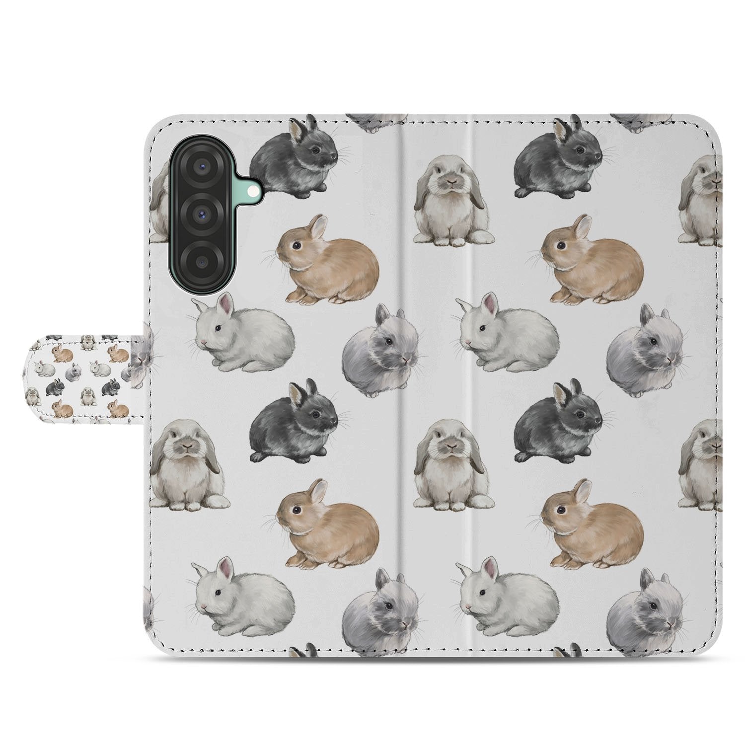 Samsung Galaxy A17 Telefoonhoesje Met Pasjes Voor Samsung Galaxy A17 PU Leer Konijntjes design konijntjes aanzicht