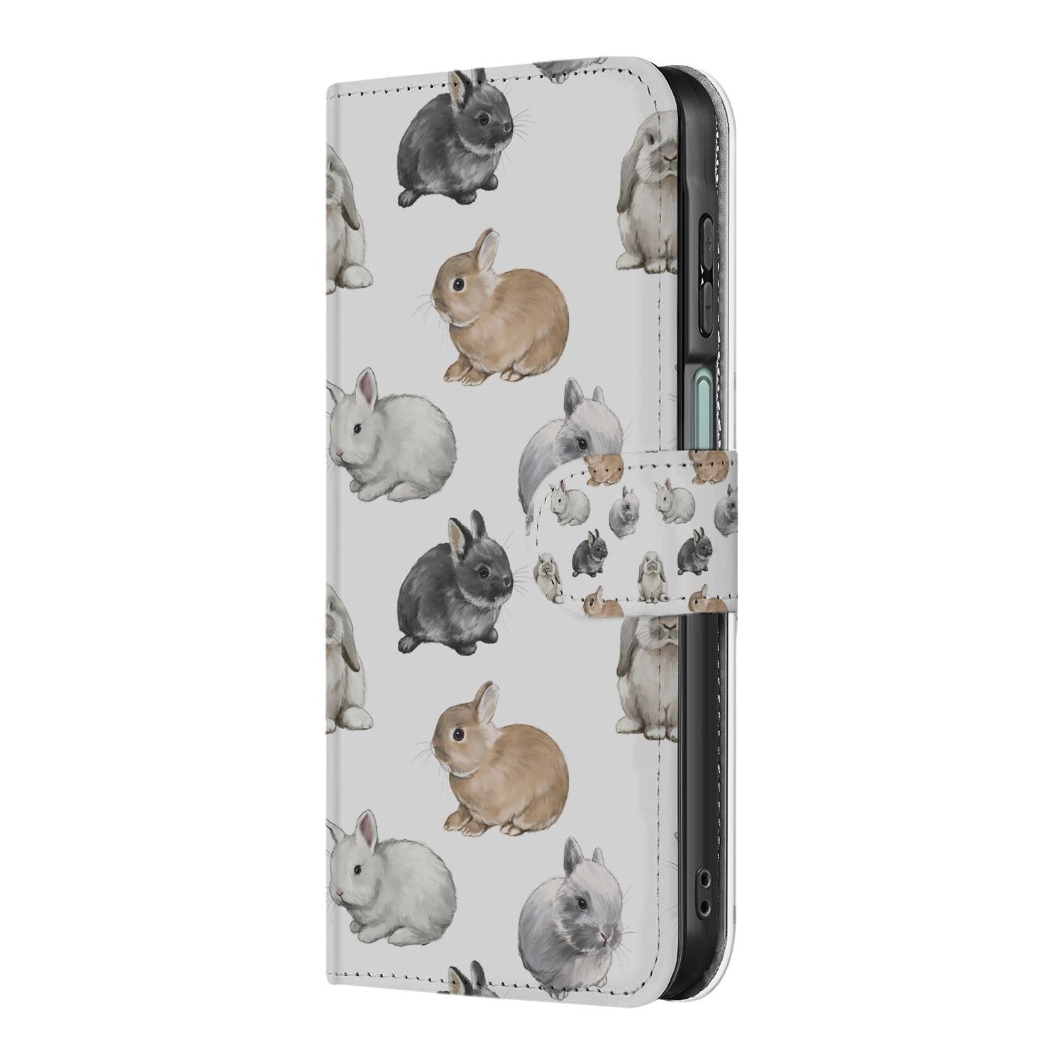 Samsung Galaxy A17 Telefoonhoesje Met Pasjes Voor Samsung Galaxy A17 PU Leer Konijntjes konijntjes design zijaanzicht