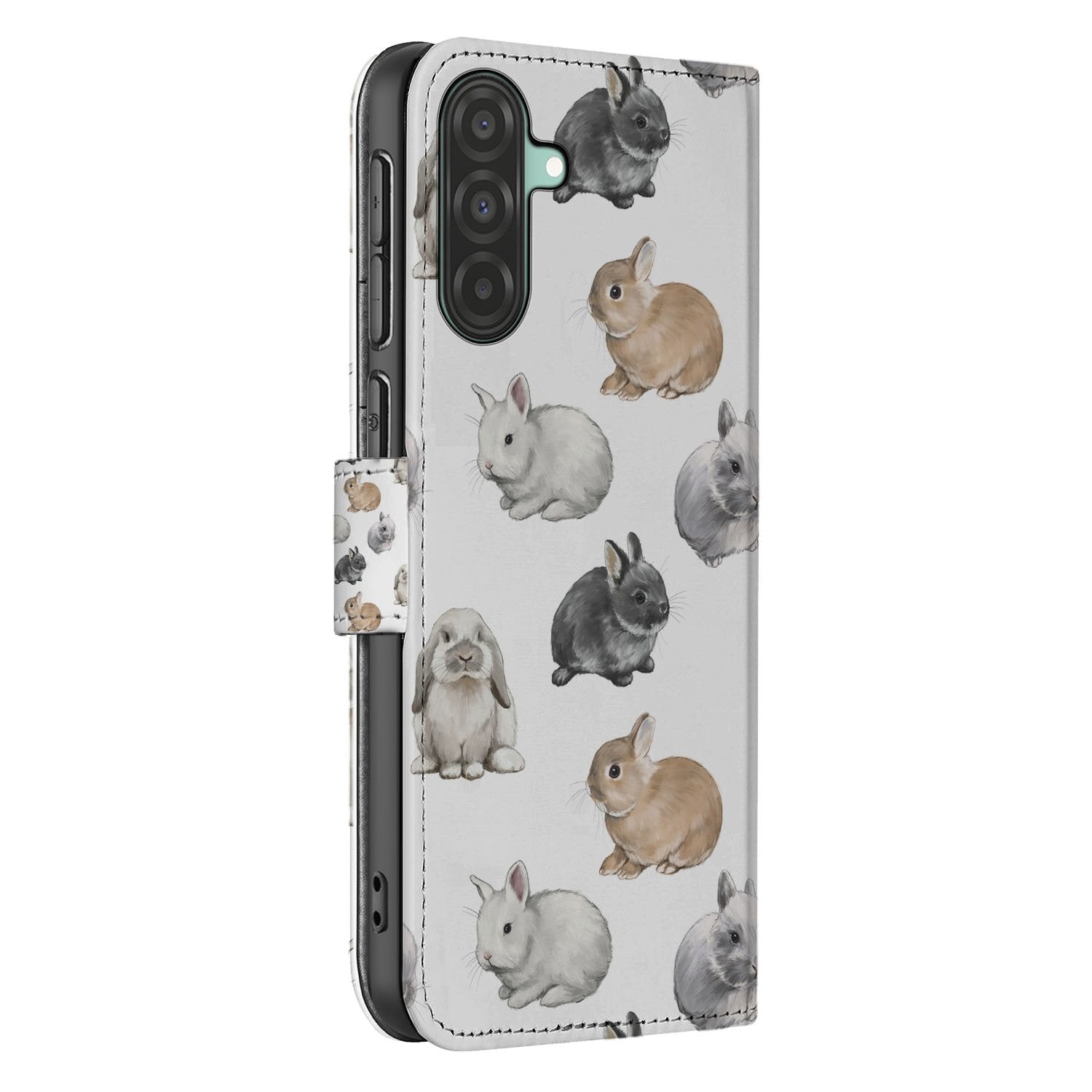 Samsung Galaxy A17 Telefoonhoesje Met Pasjes Voor Samsung Galaxy A17 PU Leer Konijntjes zijkant konijntjes motief