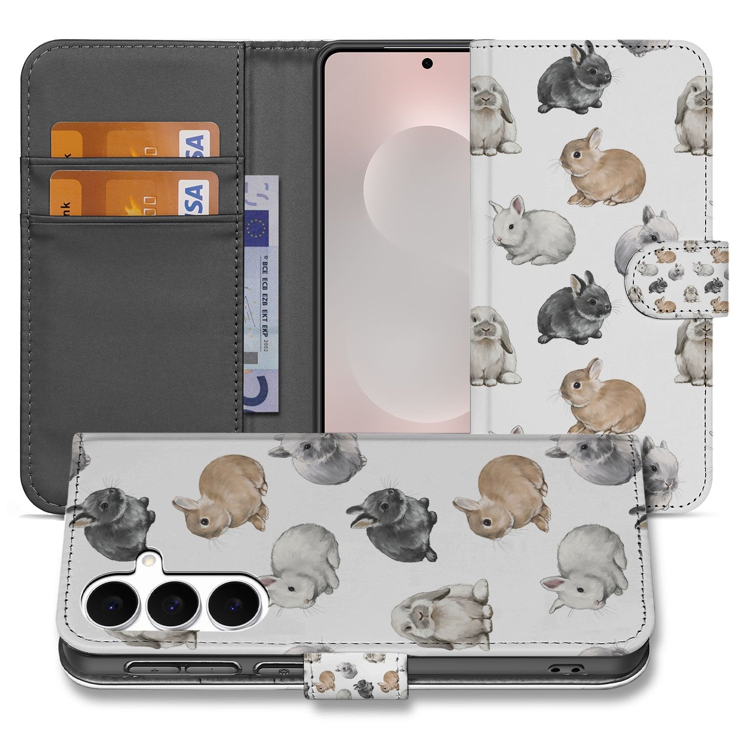 Samsung Galaxy S25 FE Telefoonhoesje Met Pasjes Konijntjes design aanzicht