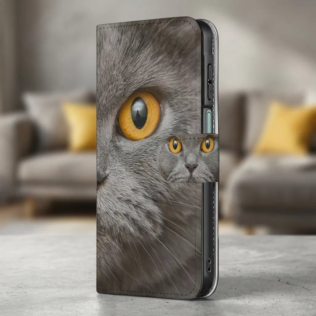 Telefoonhoesje Pasjes Samsung Galaxy A17 Britse Korthaar Magnetisch kattenprint detail