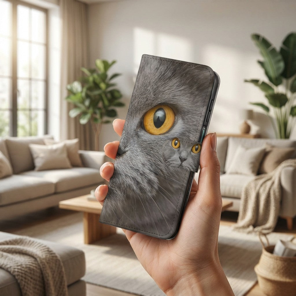 Samsung Galaxy A17 Telefoonhoesje Pasjes Britse Korthaar hand met kat