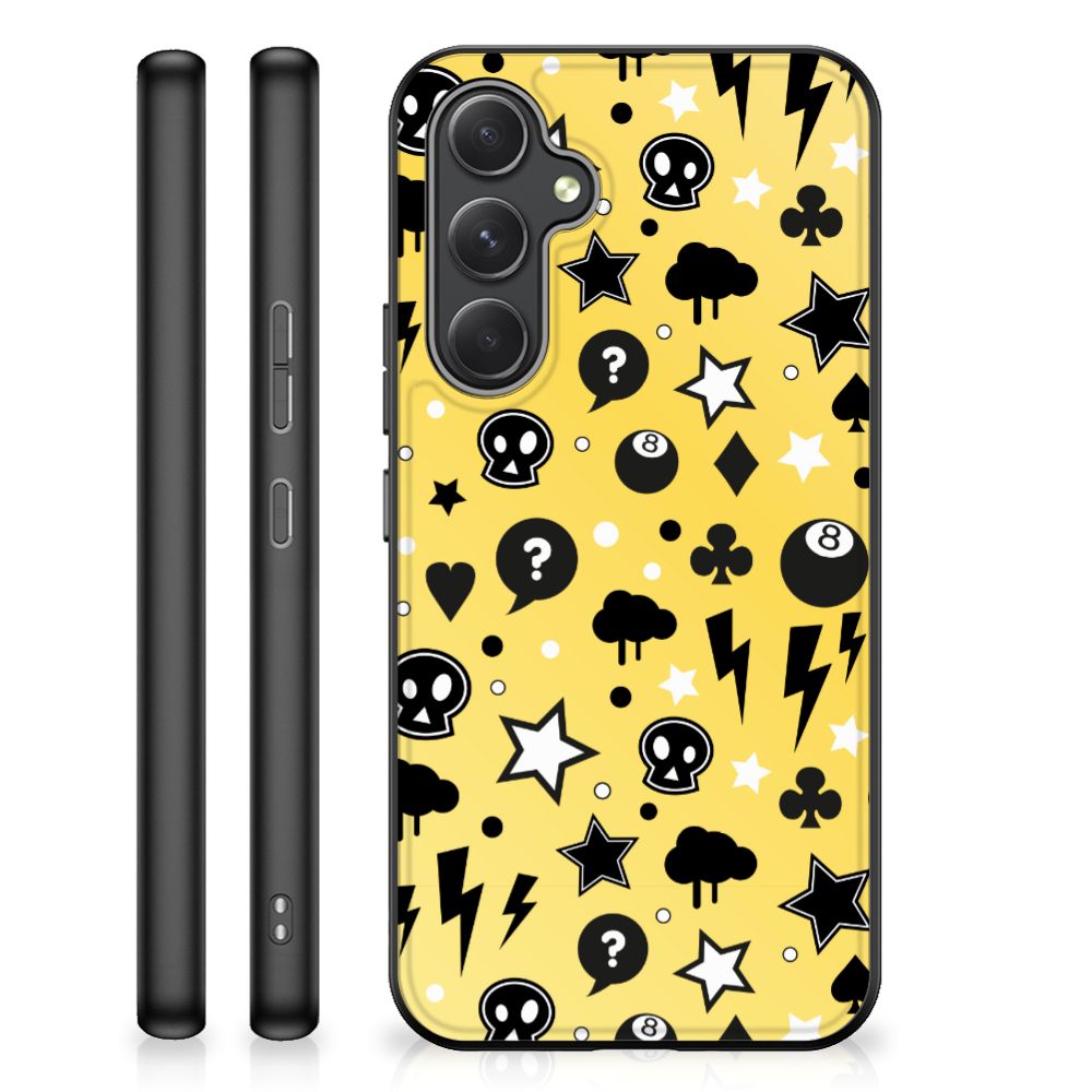 Samsung Galaxy A54 telefoonhoesje Punk Geel skulls design voorkant zijkanten