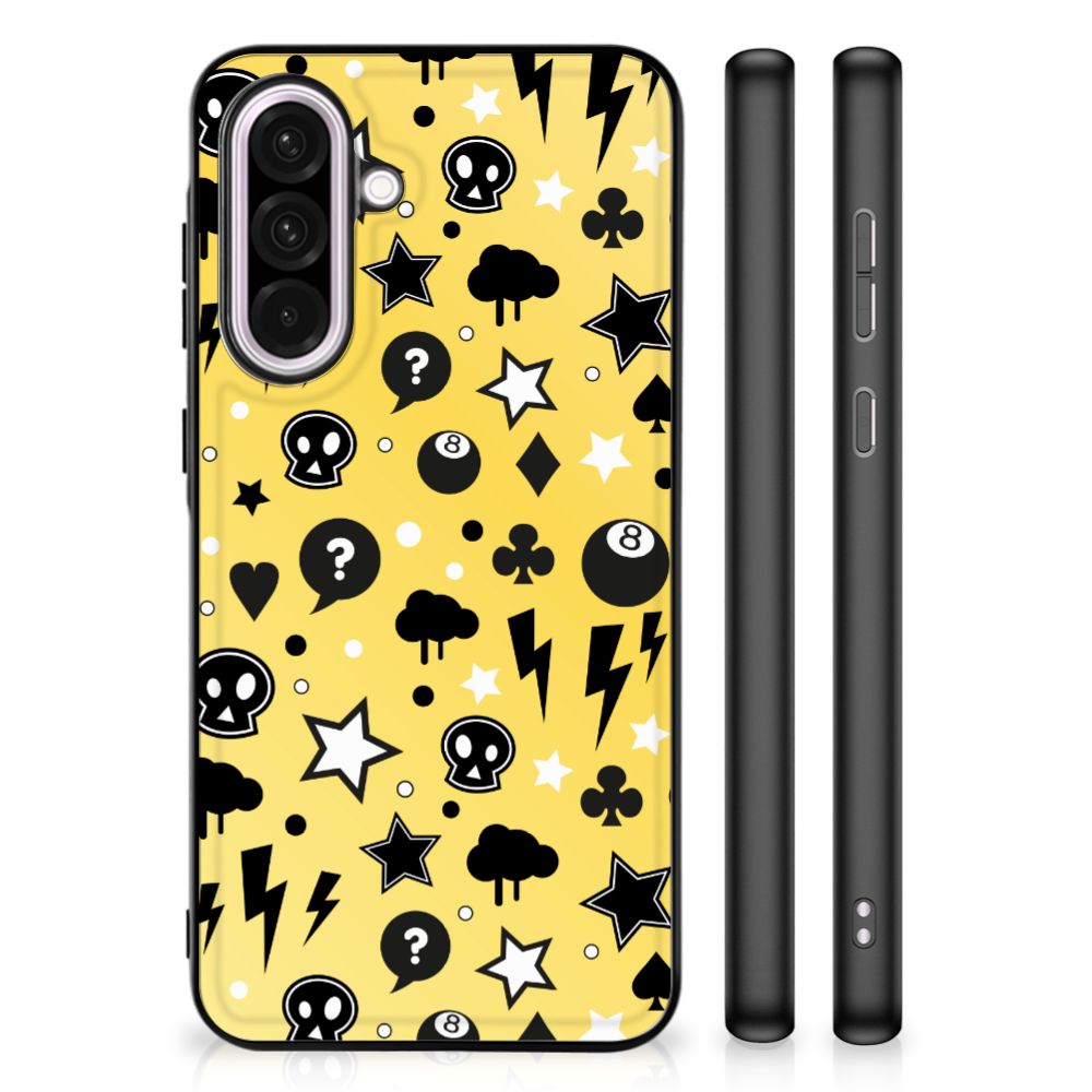 Samsung Galaxy A56 Telefoonhoesje Punk Geel skulls print vooraanzicht zijkanten