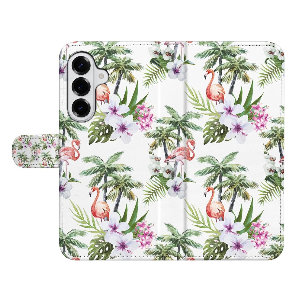 Samsung Galaxy S26 Plus Telefoonhoesje Flamingo Palms boek case tropische print aanzicht.
