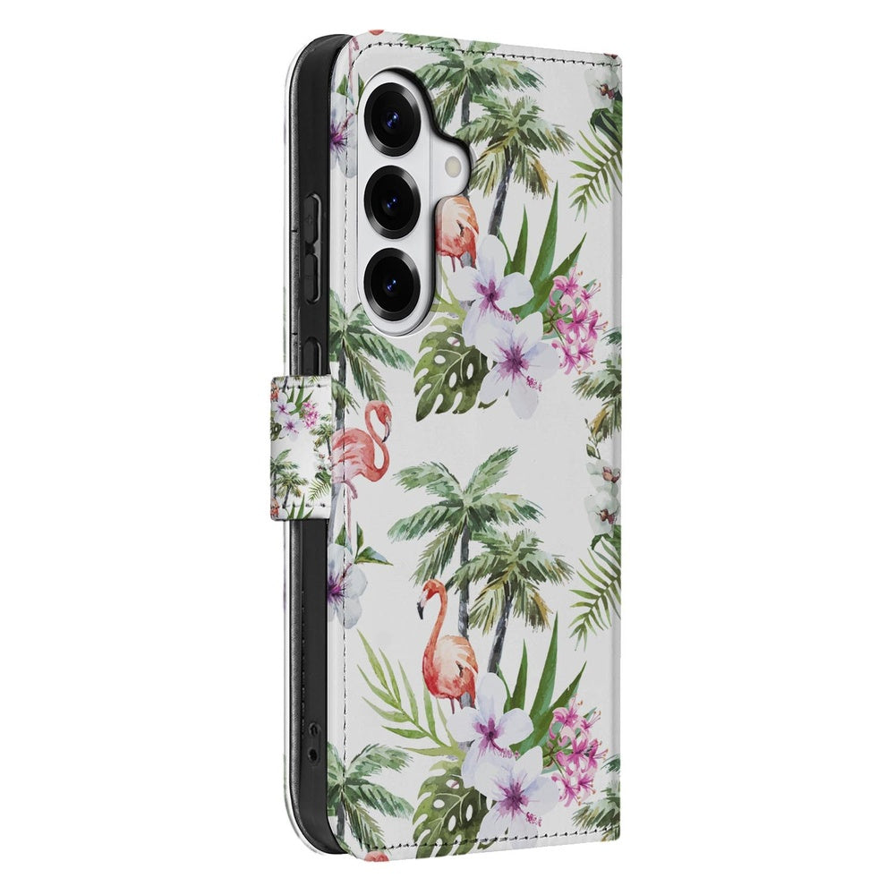Samsung Galaxy S26 Plus Flamingo Palms Telefoonhoesje book case tropische print aanzicht.