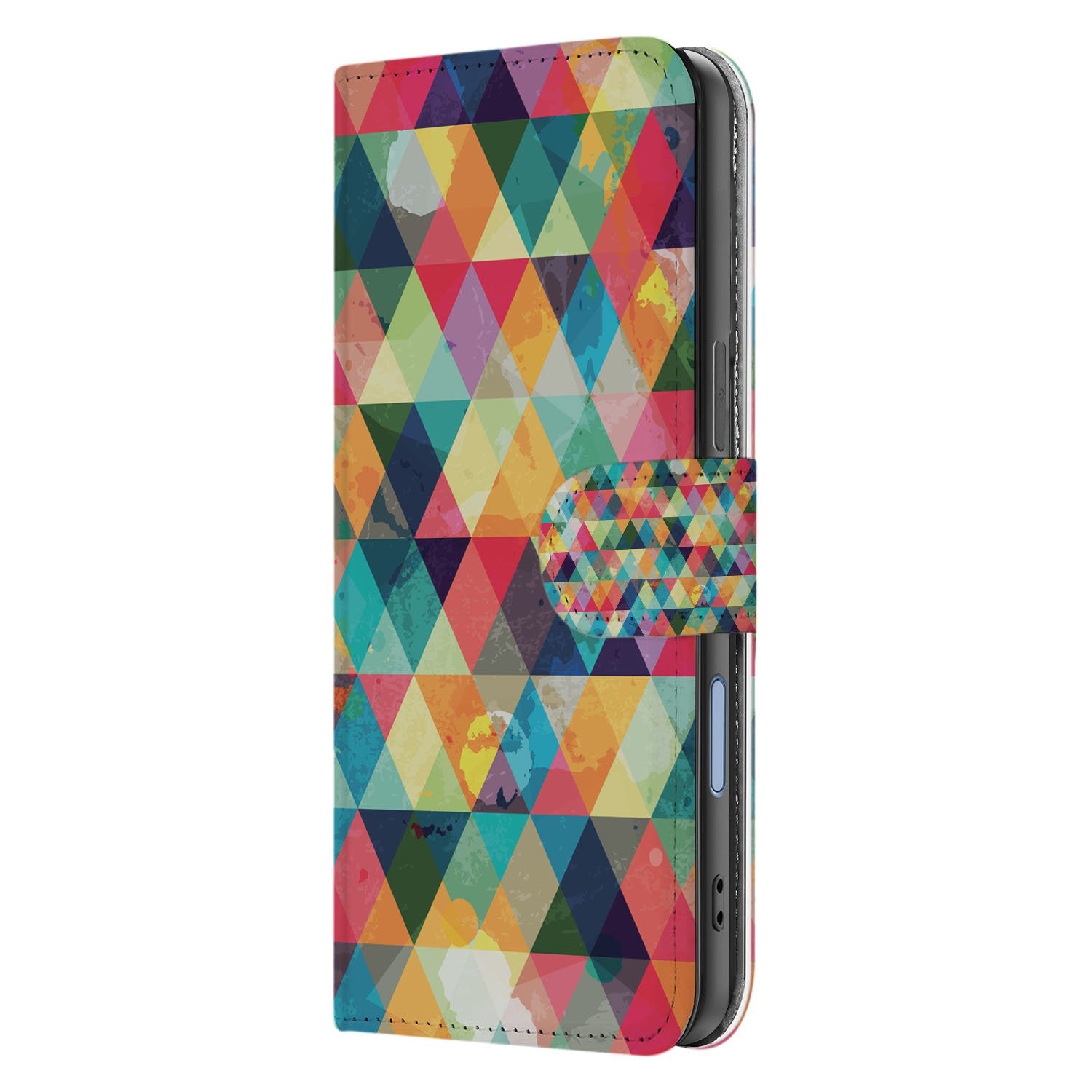Telefoonhoesje iPhone 17 Geruit Met 3 Pasjes Houder geruit boekhoesje kleurrijk zijaanzicht