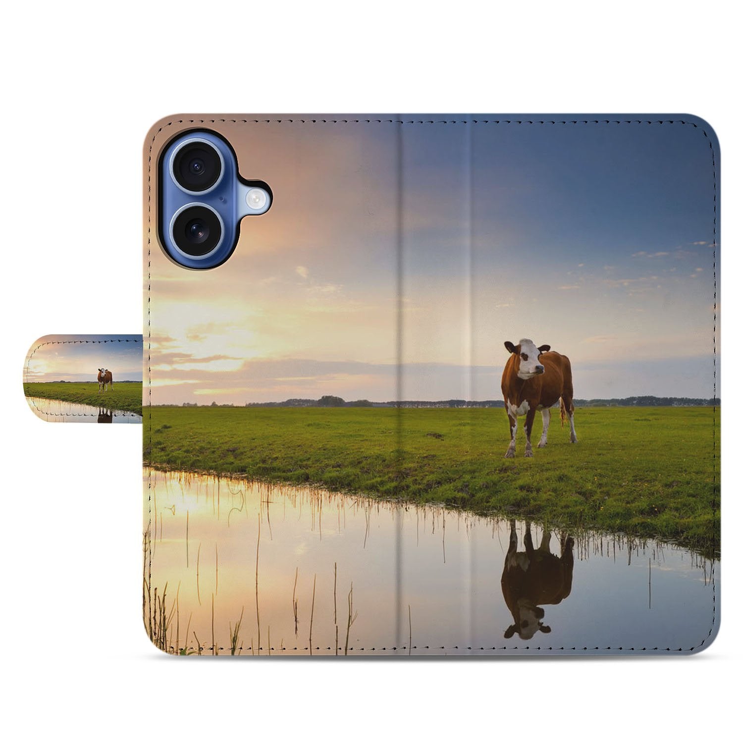 Telefoonhoesje iPhone 17 Koeienprint Zwart Wit koeienprint boekhoesje vooraanzicht