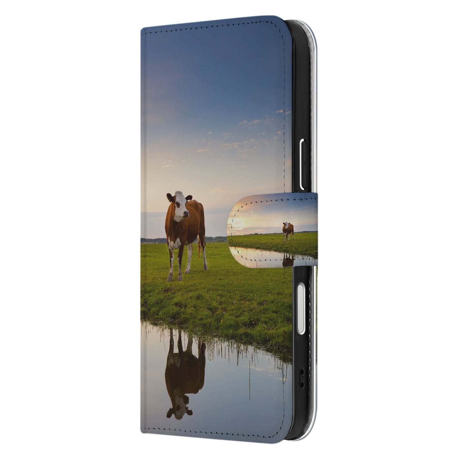 Telefoonhoesje iPhone 17 Pro Max Koeienprint Zwart Wit koeienprint boekhoesje zwart wit aanzicht