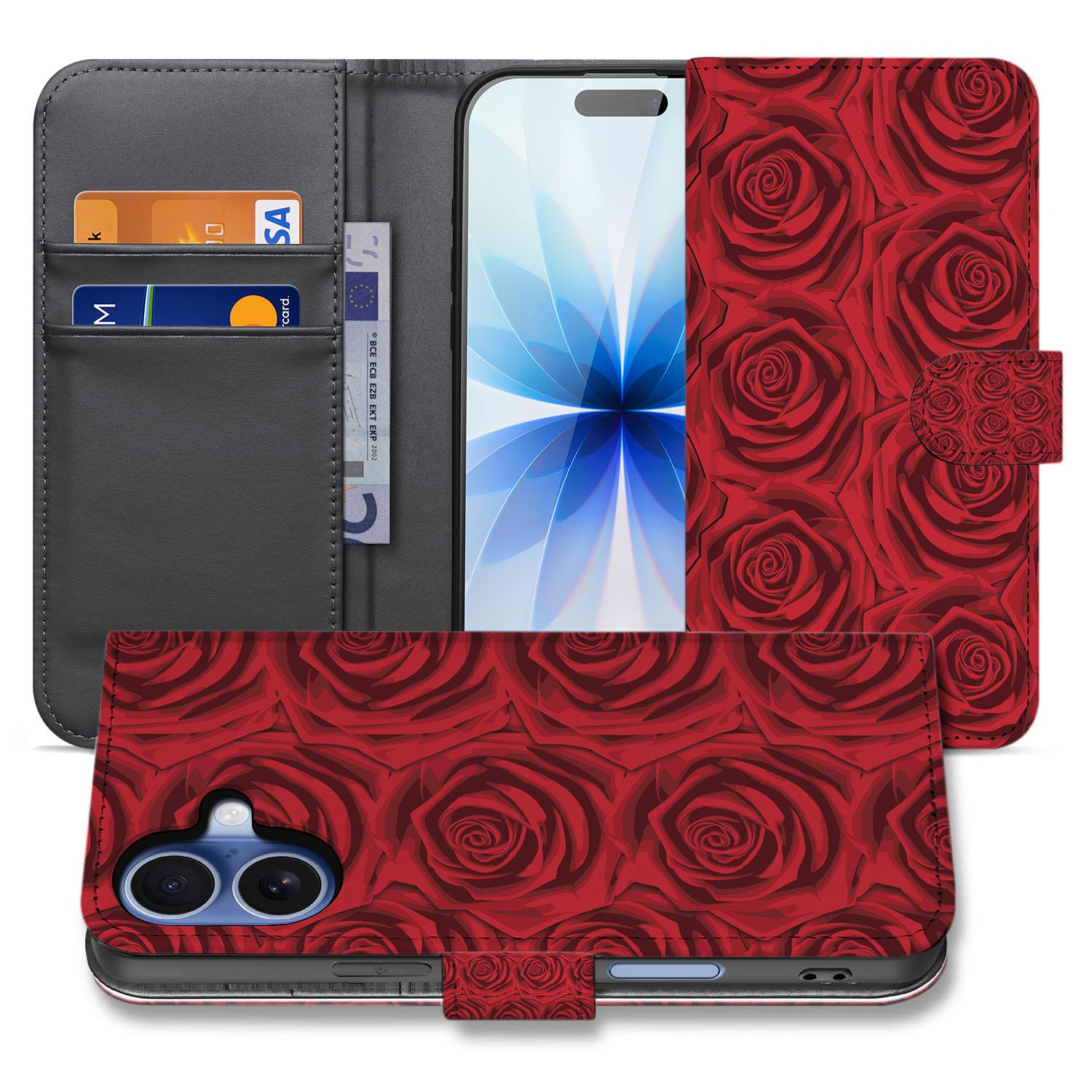 Telefoonhoesje iPhone 17 Red Roses Met Pasjeshouder bookcase bloemen red roses voorkant