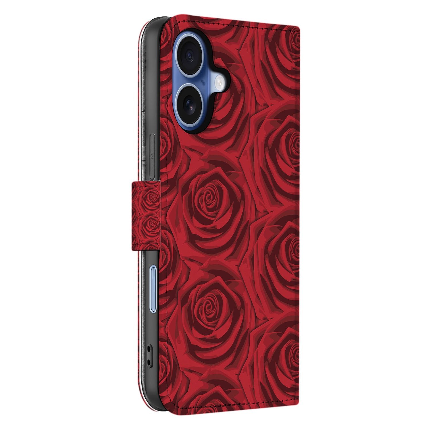 Telefoonhoesje iPhone 17 Red Roses Met Pasjeshouder Red Roses book case zij aanzicht