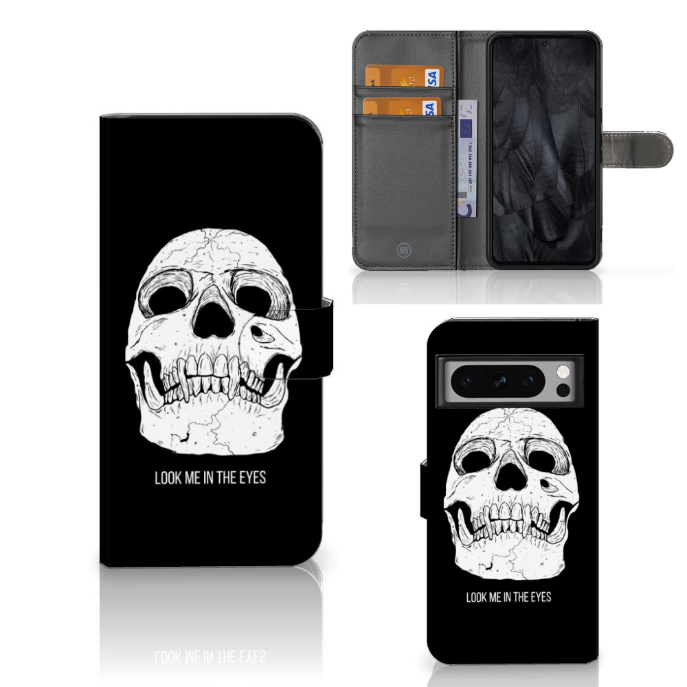 Google Pixel 8 Pro Telefoonhoesje met Naam Skull Eyes voor en achter aanzicht