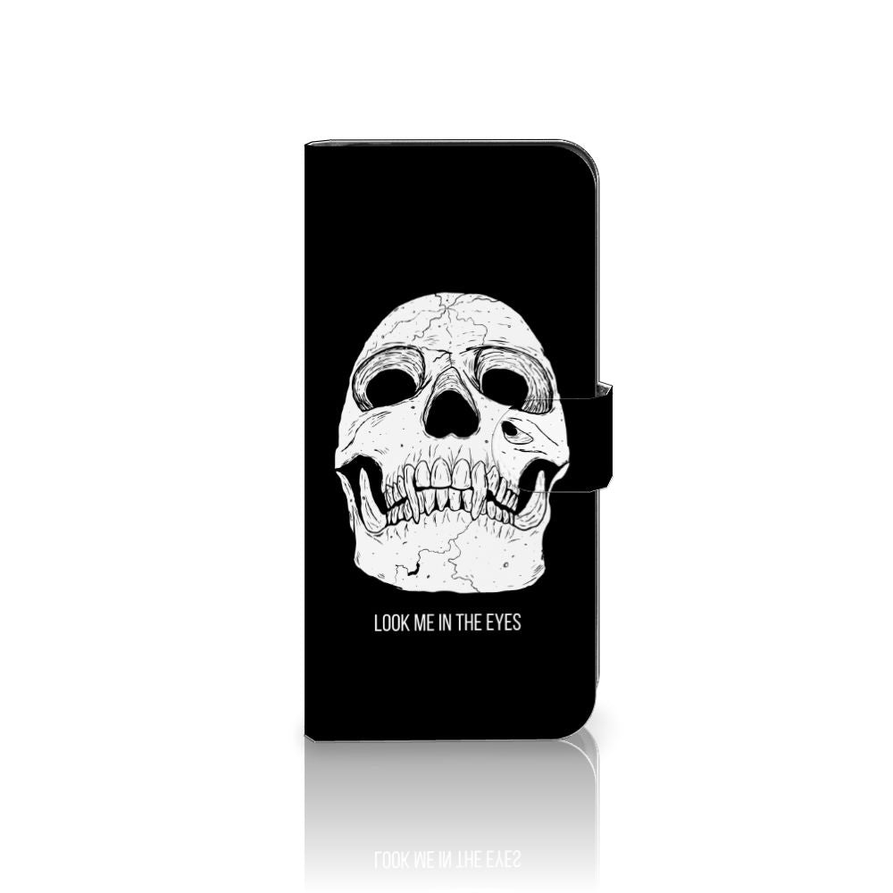 Telefoonhoesje met Naam Motorola Moto G24 | G04 | G24 Power Skull Eyes met schokkend skeletontwerp en opdruk.