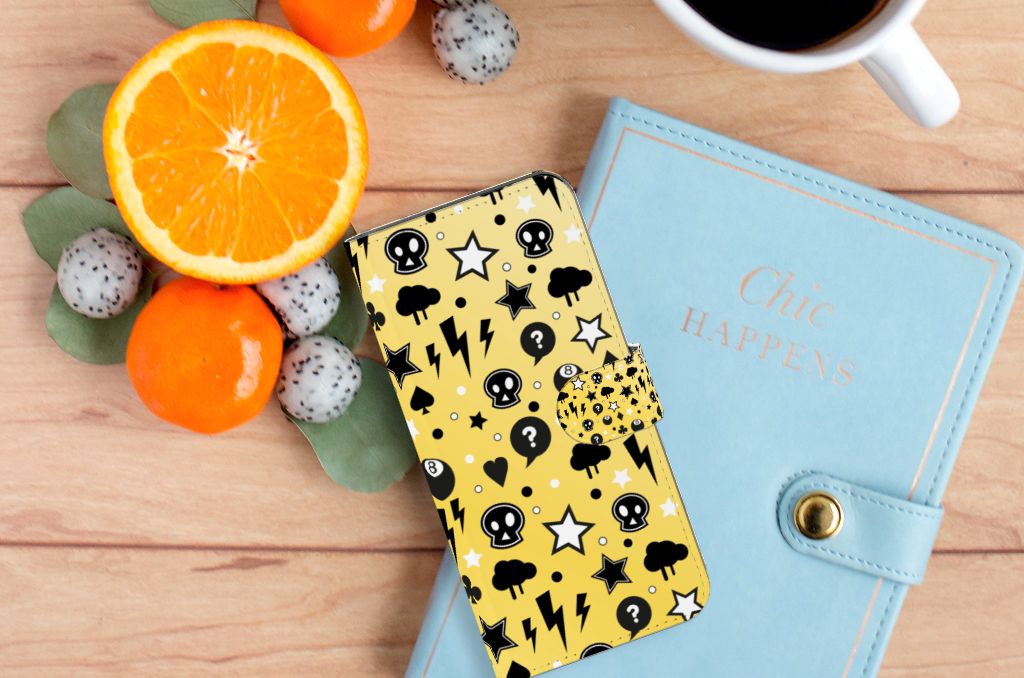 Telefoonhoesje met Naam Motorola Moto G62 5G Punk Geel designnaam bovenaanzicht