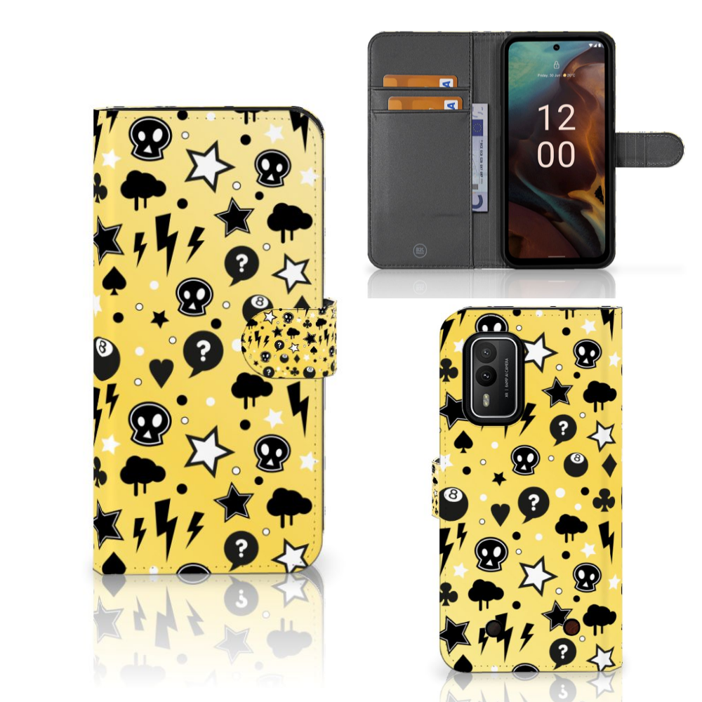 Nokia XR21 Telefoonhoesje met Naam Punk Geel design voorkant binnenkant
