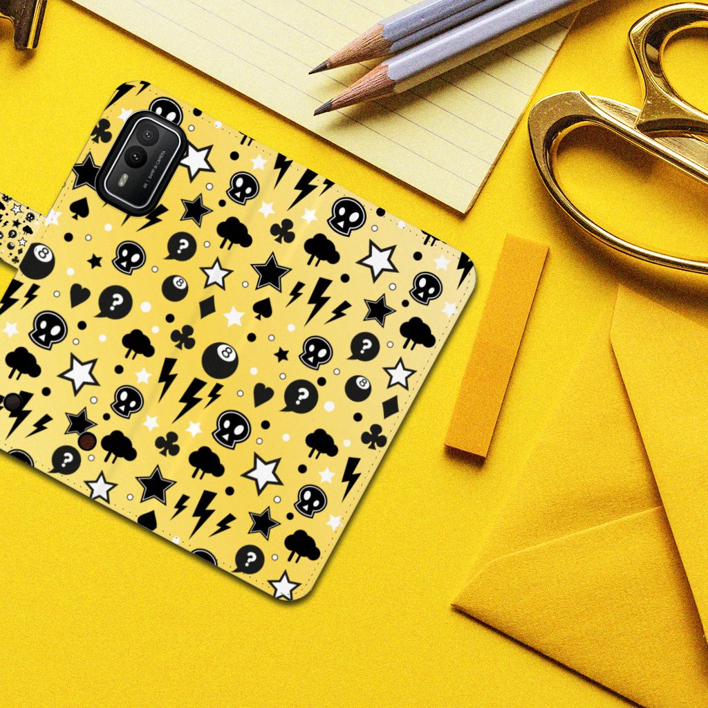Telefoonhoesje met Naam Nokia XR21 Punk Geel design Punk geel aanzicht