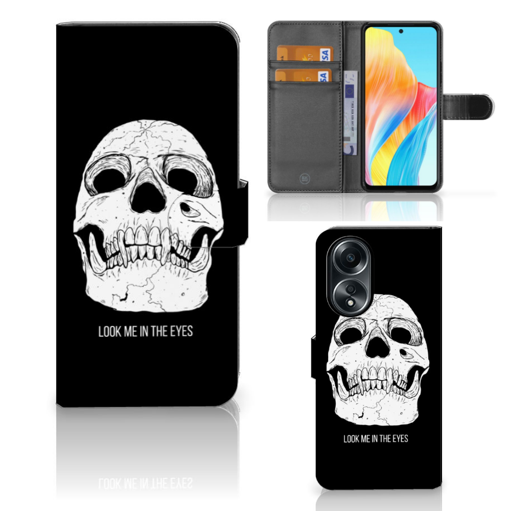 Telefoonhoesje met Naam OPPO A58 4G Skull Eyes | Uniek ontwerp met opbergruimte voor pasjes en cash 💳