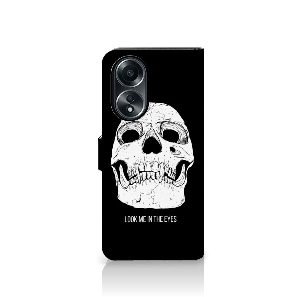 Telefoonhoesje met Naam OPPO A58 4G Skull Eyes met indrukwekkend skull design en gebruiksvriendelijke opbergvakken.