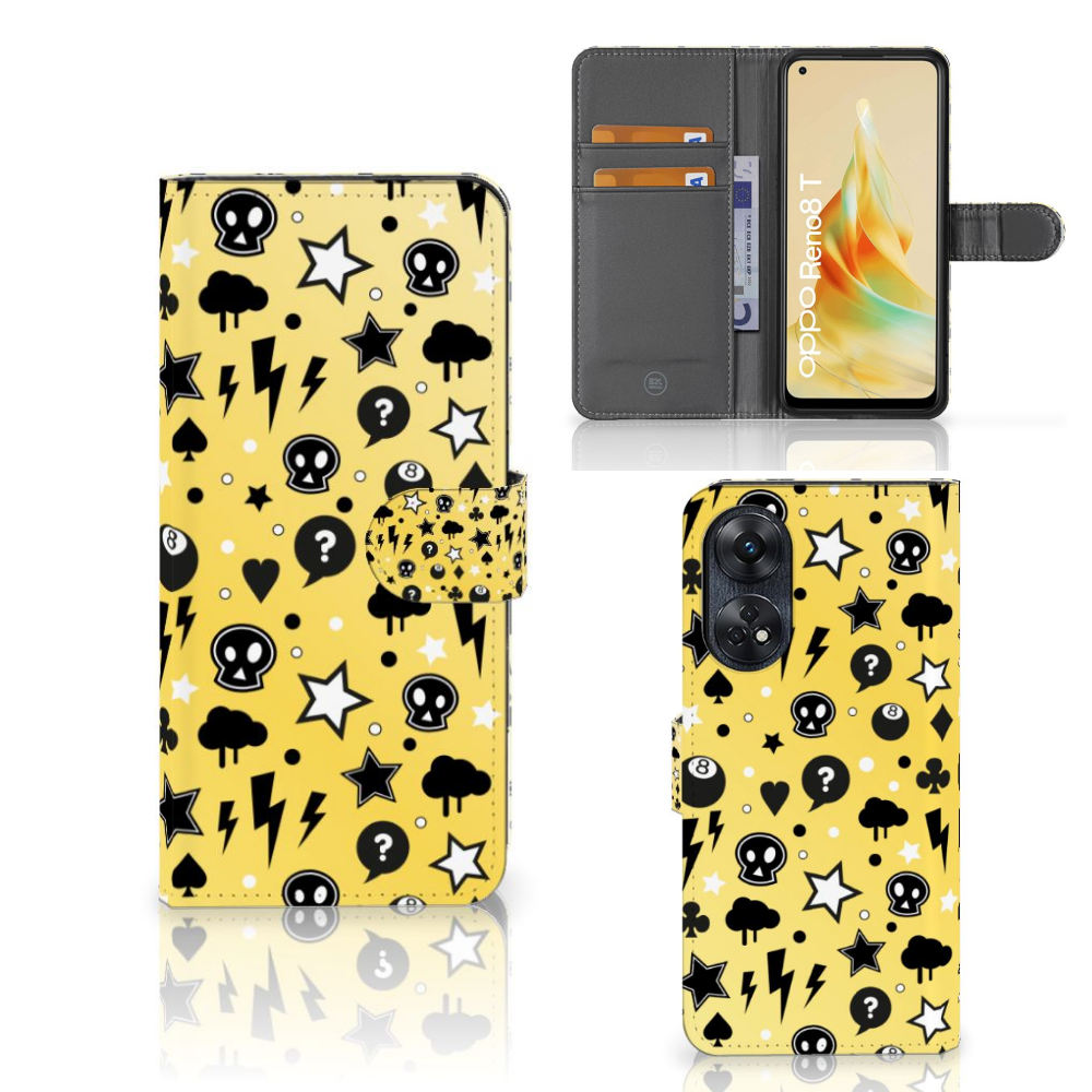 OPPO Reno8 T 4G Telefoonhoesje met Naam Punk Geel vooraanzicht zijkant binnenzijde