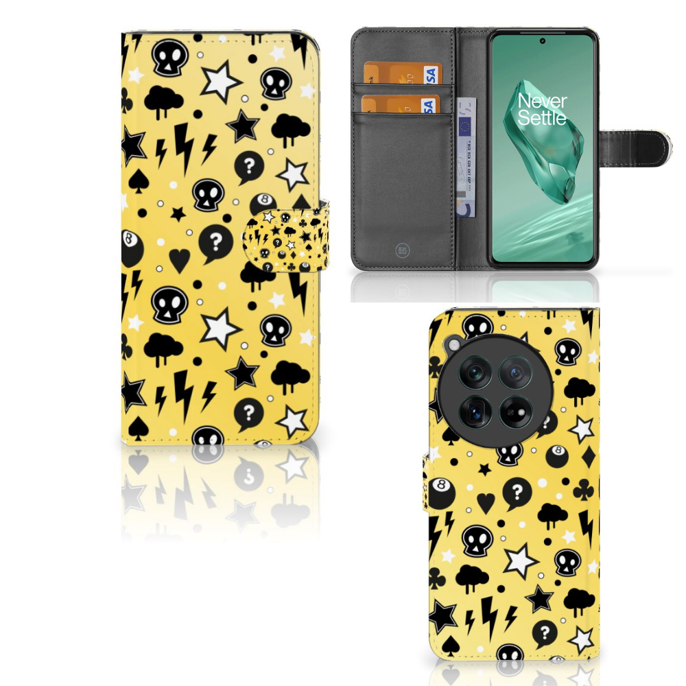 OnePlus 12 Telefoonhoesje met Naam Punk Geel voorkant achterkant binnenzijde