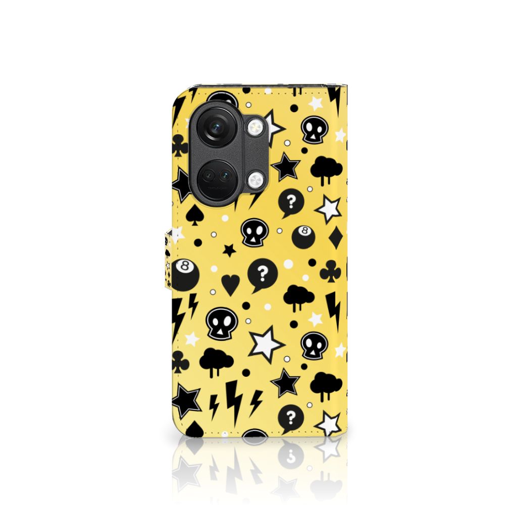 Telefoonhoesje met Naam OnePlus Nord 3 Punk Geel met uitgesproken design en iconen voor unieke uitstraling.