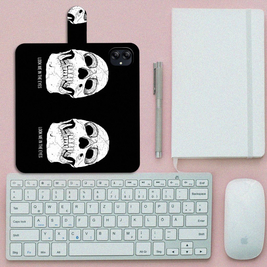 Telefoonhoesje met Naam Samsung Galaxy A04e Skull Eyes bovenaanzicht