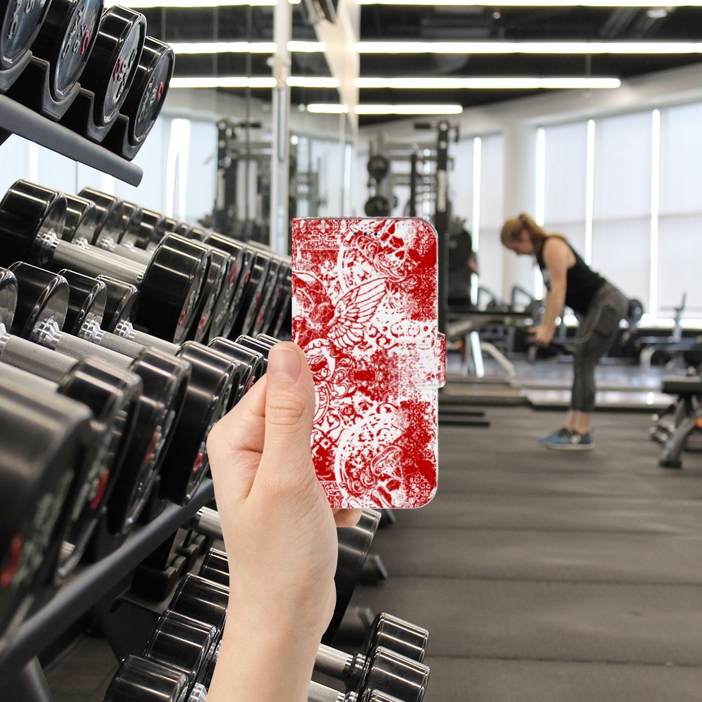 Telefoonhoesje met Naam Samsung Galaxy A40 Angel Skull Rood