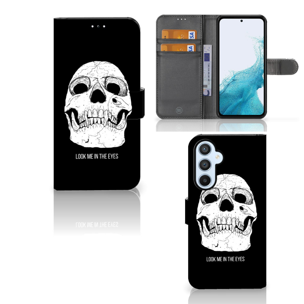 Samsung Galaxy A54 5G Telefoonhoesje met Naam Skull Eyes voorzijde achterzijde aanzicht