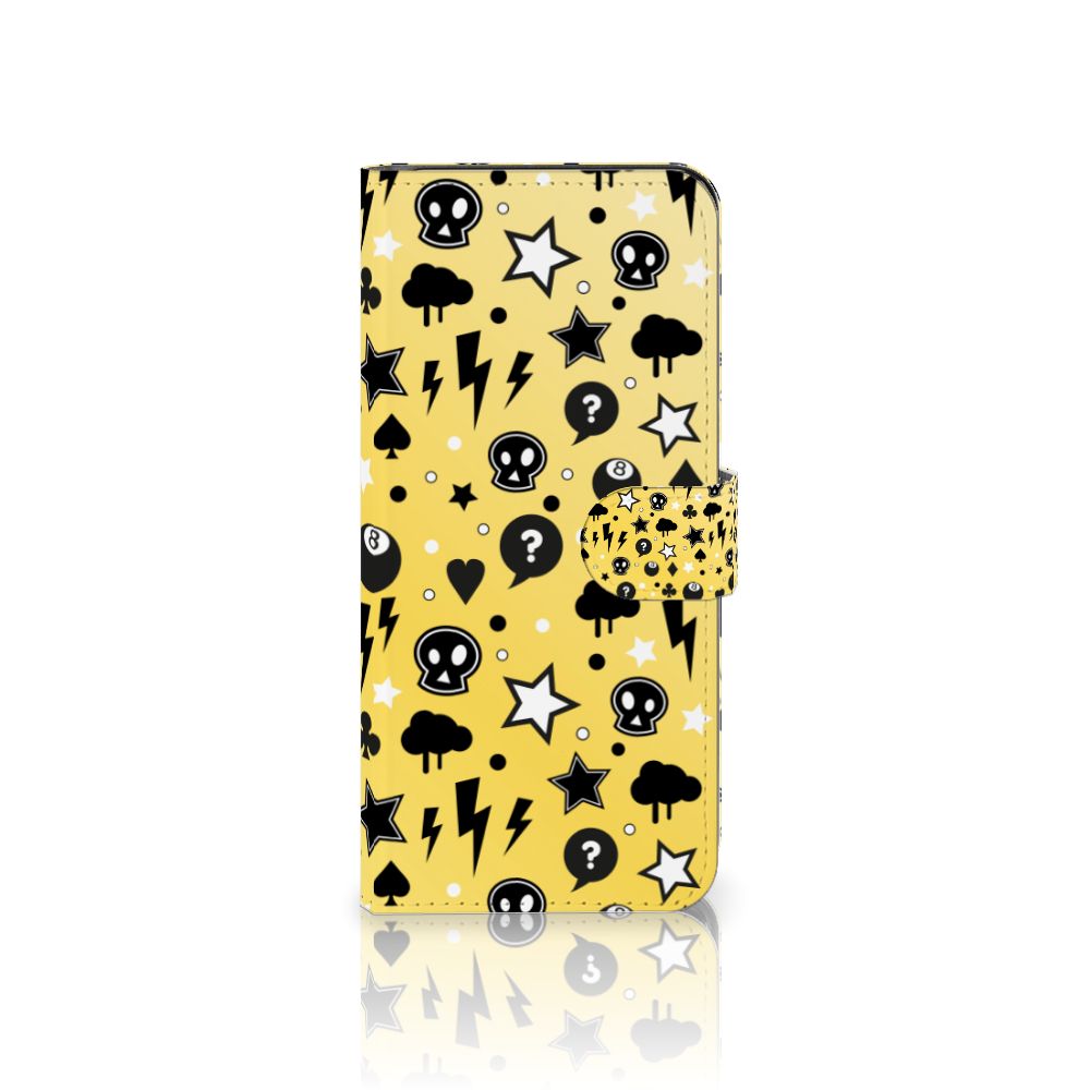 Telefoonhoesje met Naam Samsung Galaxy M14 Punk Geel met uniek design van iconen voor stijl en bescherming.