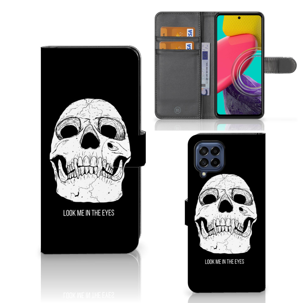 Samsung Galaxy M53 Telefoonhoesje met Naam Skull Eyes voor en zijkant aanzicht