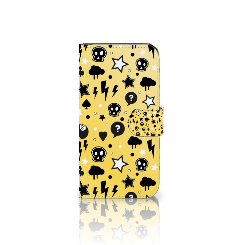 Samsung Galaxy S24 Telefoonhoesje met Naam Punk Geel voorkant design skulls sterren bliksem