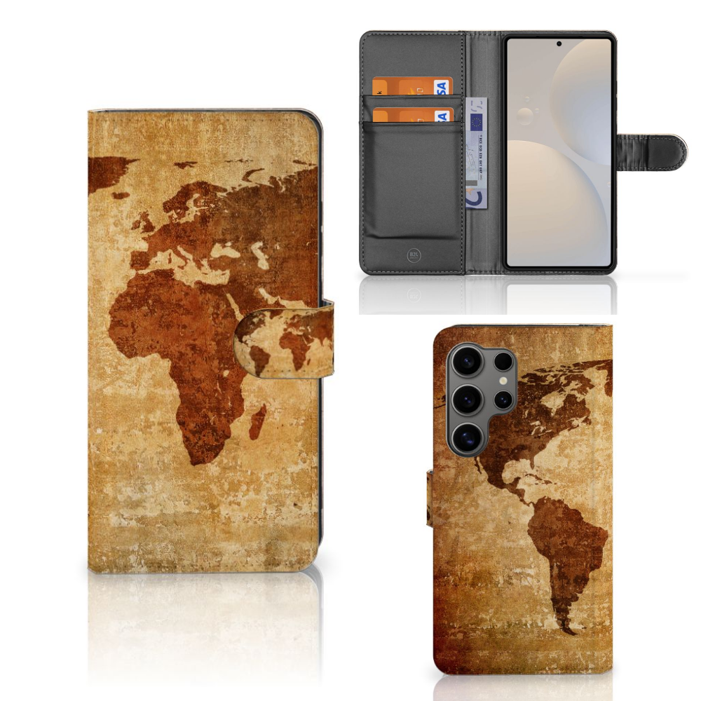Samsung Galaxy S25 Ultra Telefoonhoesje met Naam Wereldkaart design voorzijde