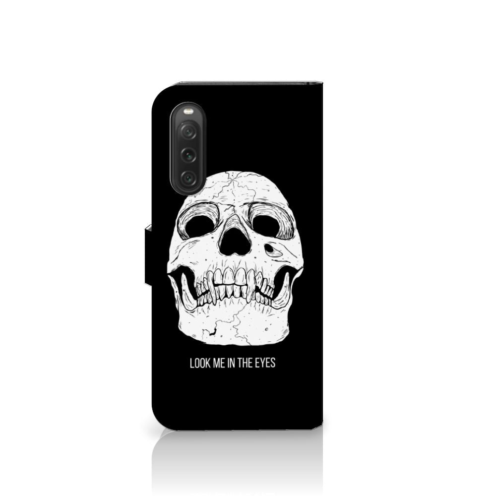 Telefoonhoesje met Naam Sony Xperia 10 V Skull Eyes met doodskop design voor stijl en bescherming.